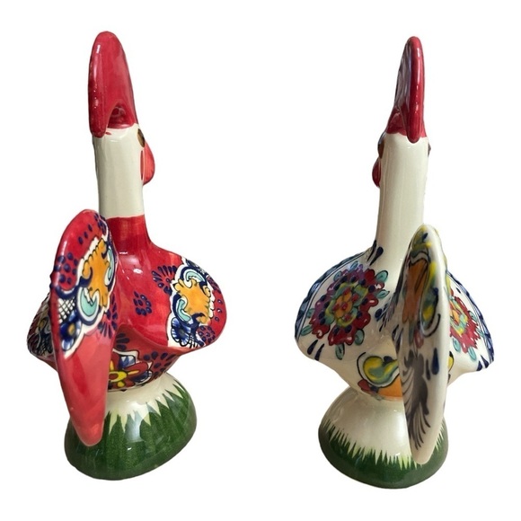 2 Talavera Roosters Colorful handmade and Painted in Mexico. 8.5" H x 5.5" W - Picture 5 of 10